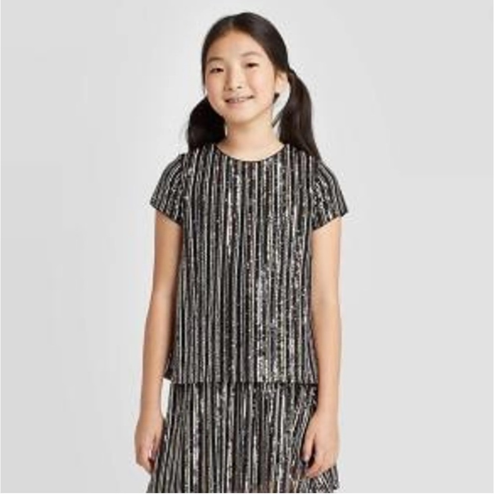 Art class sequin stripes metallic skirt set 10-12